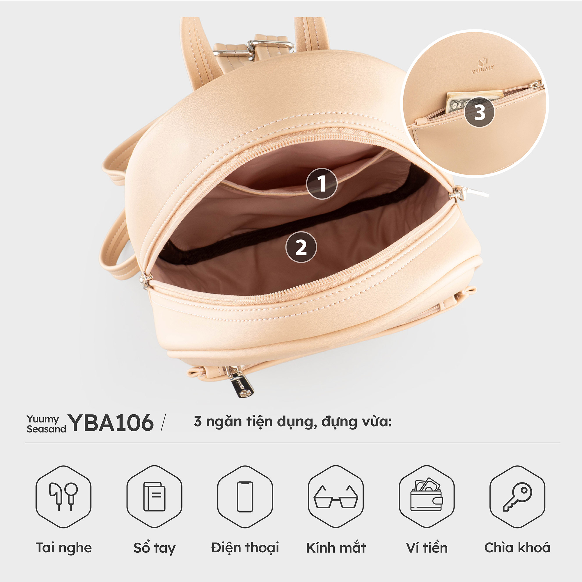 Balo Yuumy ( Thời trang nữ vừa A5 - Balo da Seasand YBA106 )