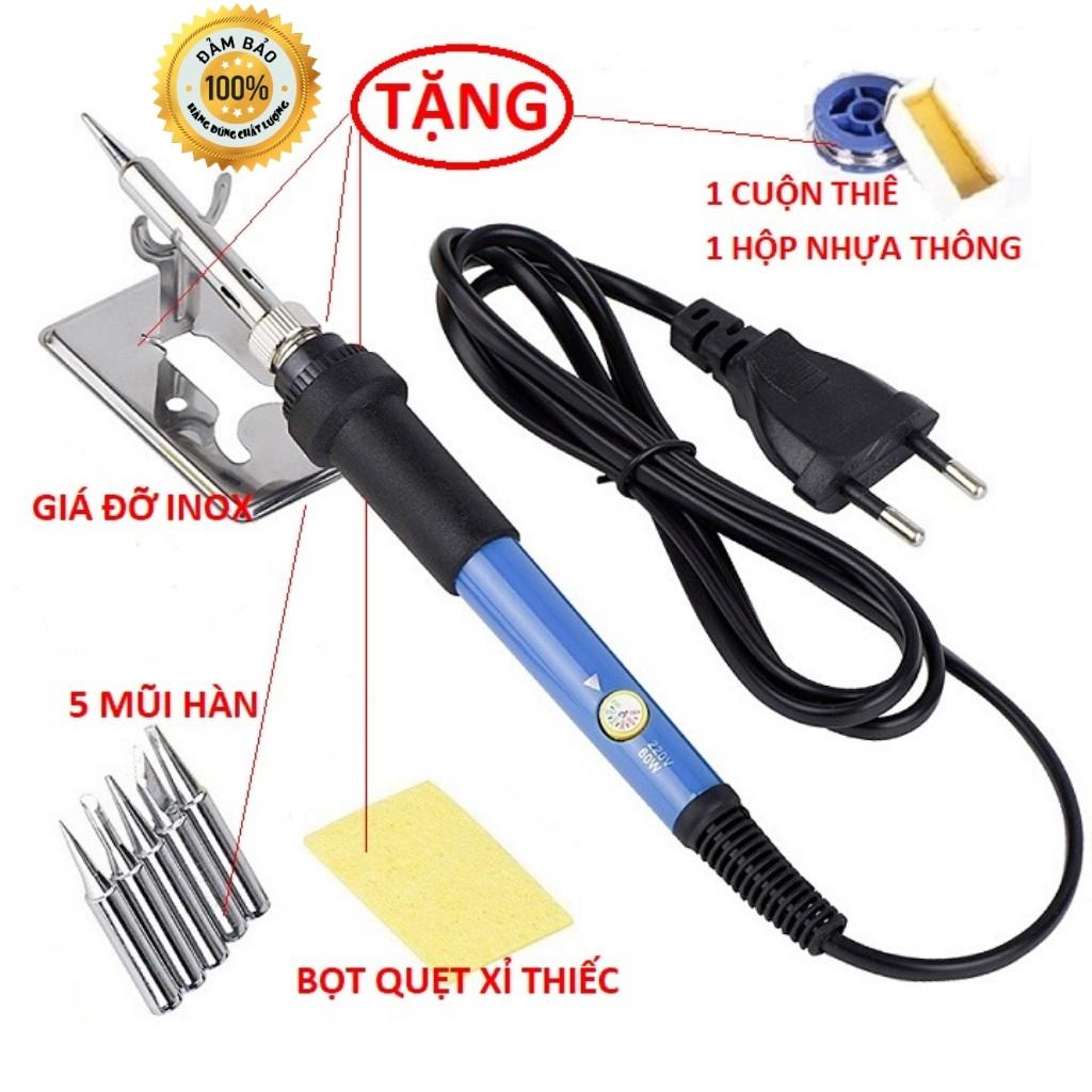 Mỏ hàn chì - Mỏ hàn thiếc 60w có chỉnh nhiệt độ , tặng 5 đầu hàn , cuộn thiếc , nhựa thông và phụ kiện