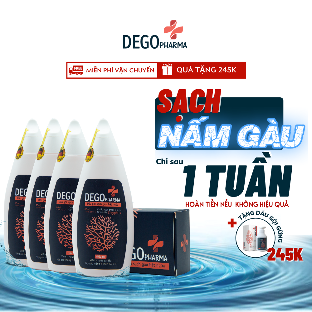 Combo 4 Dầu Gội Đầu Sạch Nấm Da Đầu DEGO PHARMA 80ml - Dứt Điểm Gàu Ngứa & Vảy Nến - Á Sừng