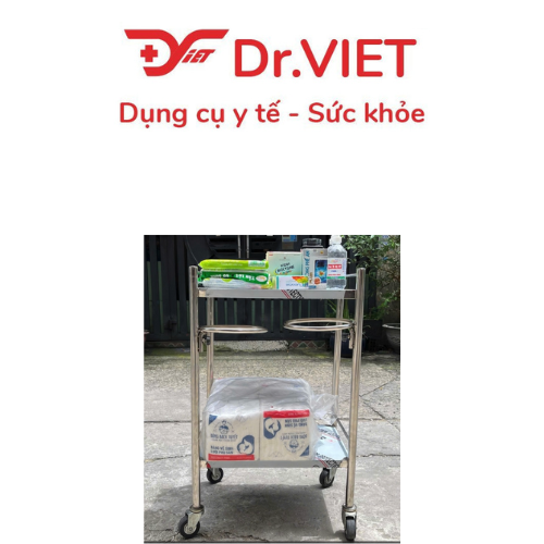 Xe Đẩy Y Tế  Inox  2 Tầng 35 x 50  Kèm 2 Vòng  Thau Xe  Đẩy Inox  Y  Tế 2  Tầng  Không Hộc Kèm  2 Vòng  Thau  Dr.Viet   – Xe Đẩy Dụng Cụ Y Tế Inox Cao Cấp – Thiết Kế Chắc Chắn, Dễ Di Chuyển – Phù Hợp Sử Dụng Trong Phòng Khám, Bệnh Viện, Cơ Sở Y Tế