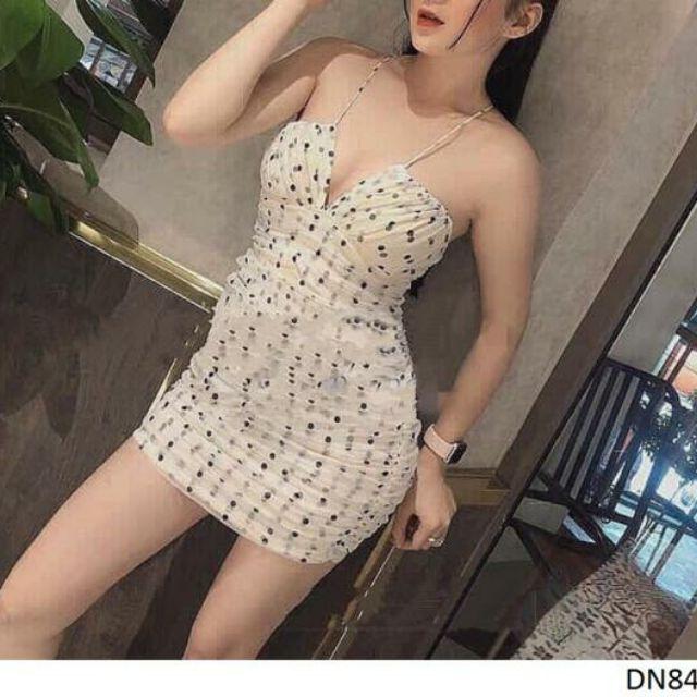 Đầm voan bi 2 dây rút ngực sexy