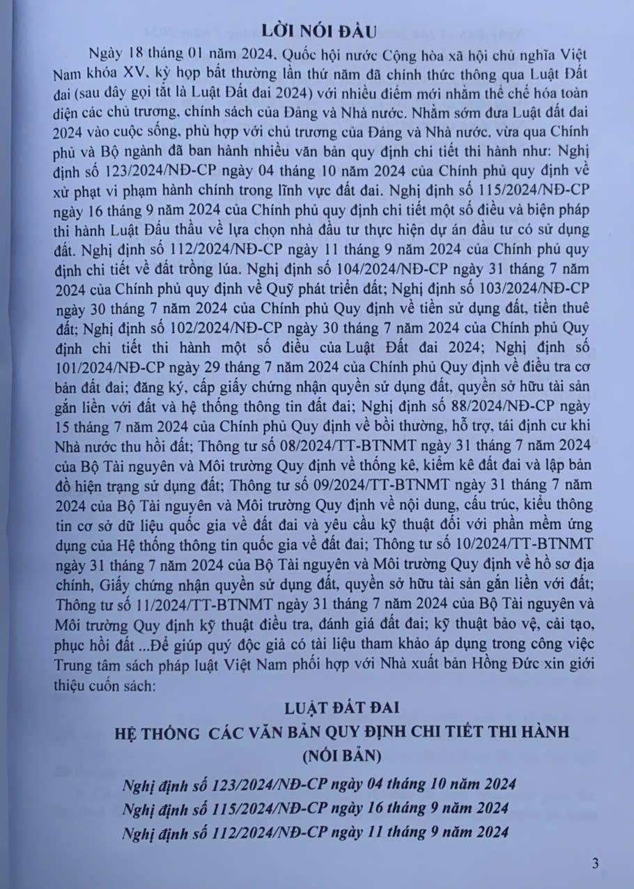 Luật Đất Đai hệ thống các văn bản quy định chi tiết thi hành