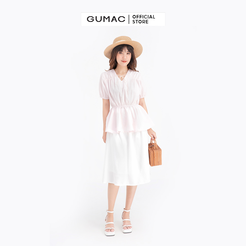 Áo sơ mi nữ cổ V eo chun GUMAC AB678