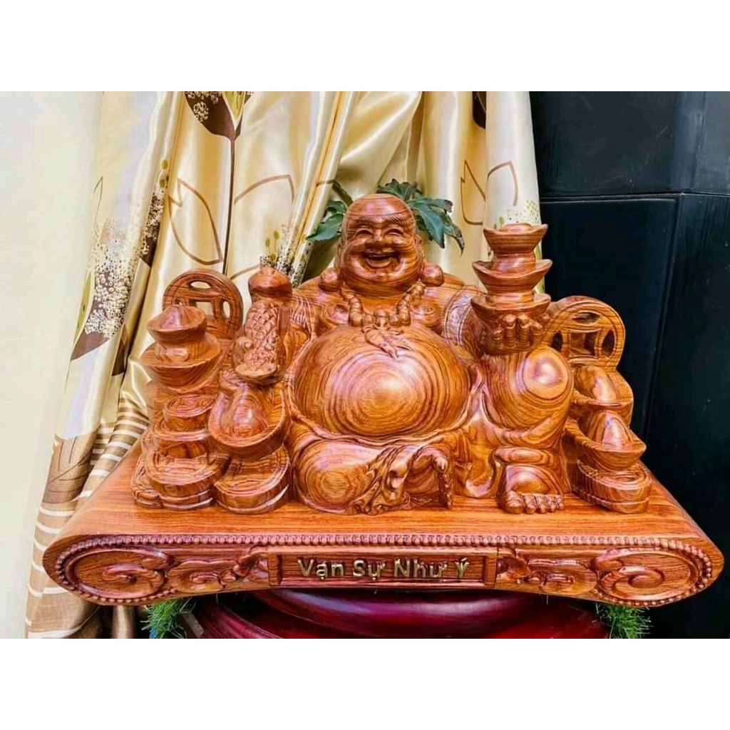 Tượng di lặc ngồi vạn sự như ý Gỗ hương đá 60 x 35 x 30 CM