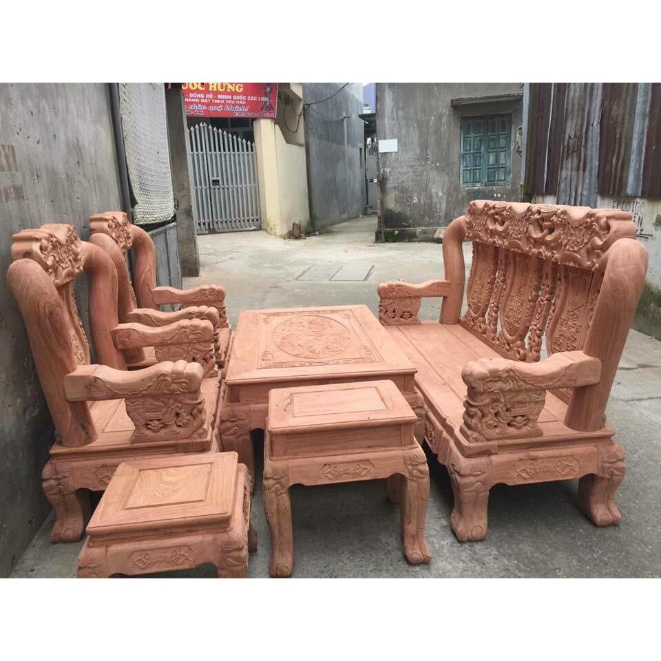 Bộ bàn ghế gỗ phòng khách minh quốc voi gỗ hương đá
