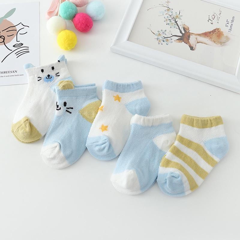 Tất trẻ em, Set 5 đôi tất điều hòa cotton cổ thấp Kid's Socks mềm mại thoáng khí cho trẻ sơ sinh