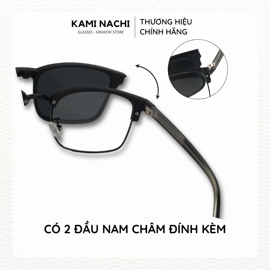 Gọng kính Clip On phiên bản Retro vuông lớn đa năng, cắt được cận KAMI NACHI T18021