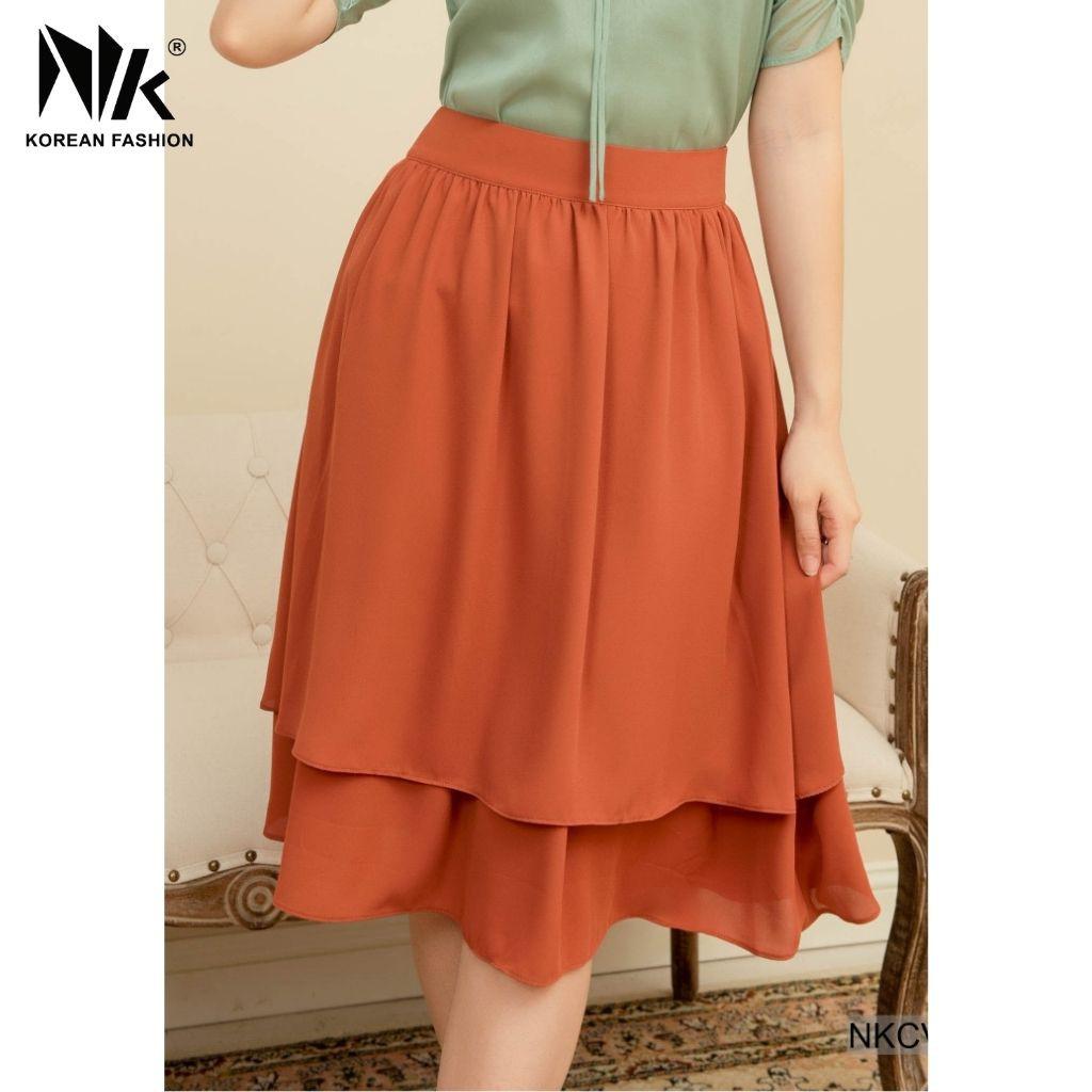 Chân Váy Thiết Kế Công Sở NK FASHION Dáng Xoè, Thiết Kế Hai Tầng, Chất Liệu Nhập Hàn Mềm Mịn, Thoáng Mát NKCV2103002