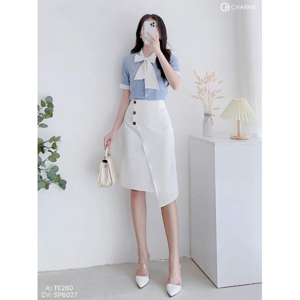 Chân Váy Chữ A đáp tà lệch đính cúc thời trang nữ