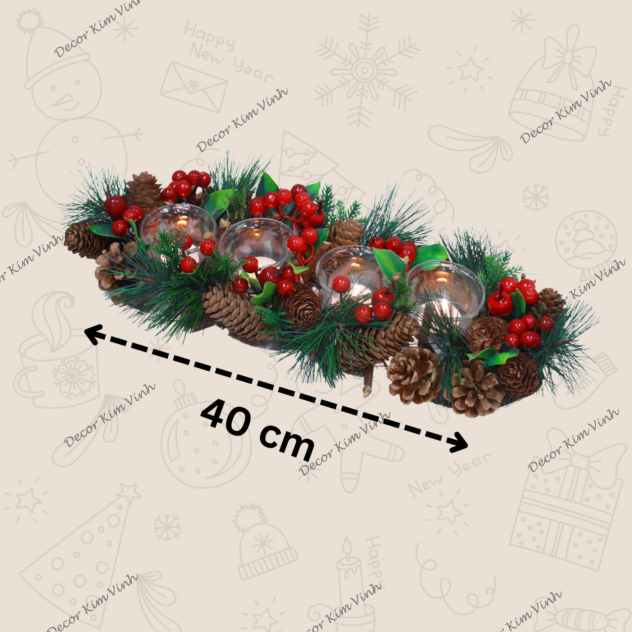 Nến Giáng Sinh NEN14 Khay Nến Dài 4 ngăn 40cm Trang Trí Noel