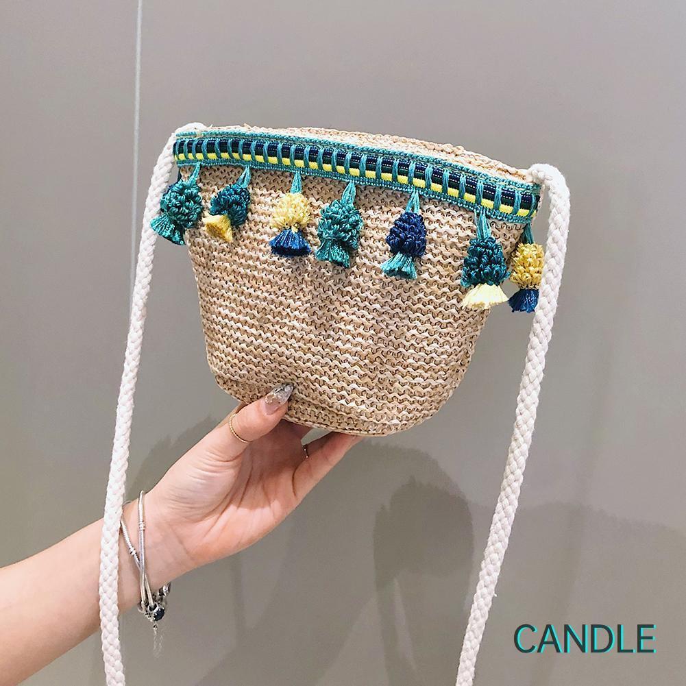 Túi Cói Đeo Chéo Phối Tua Rua Thời Trang Cho Nữ