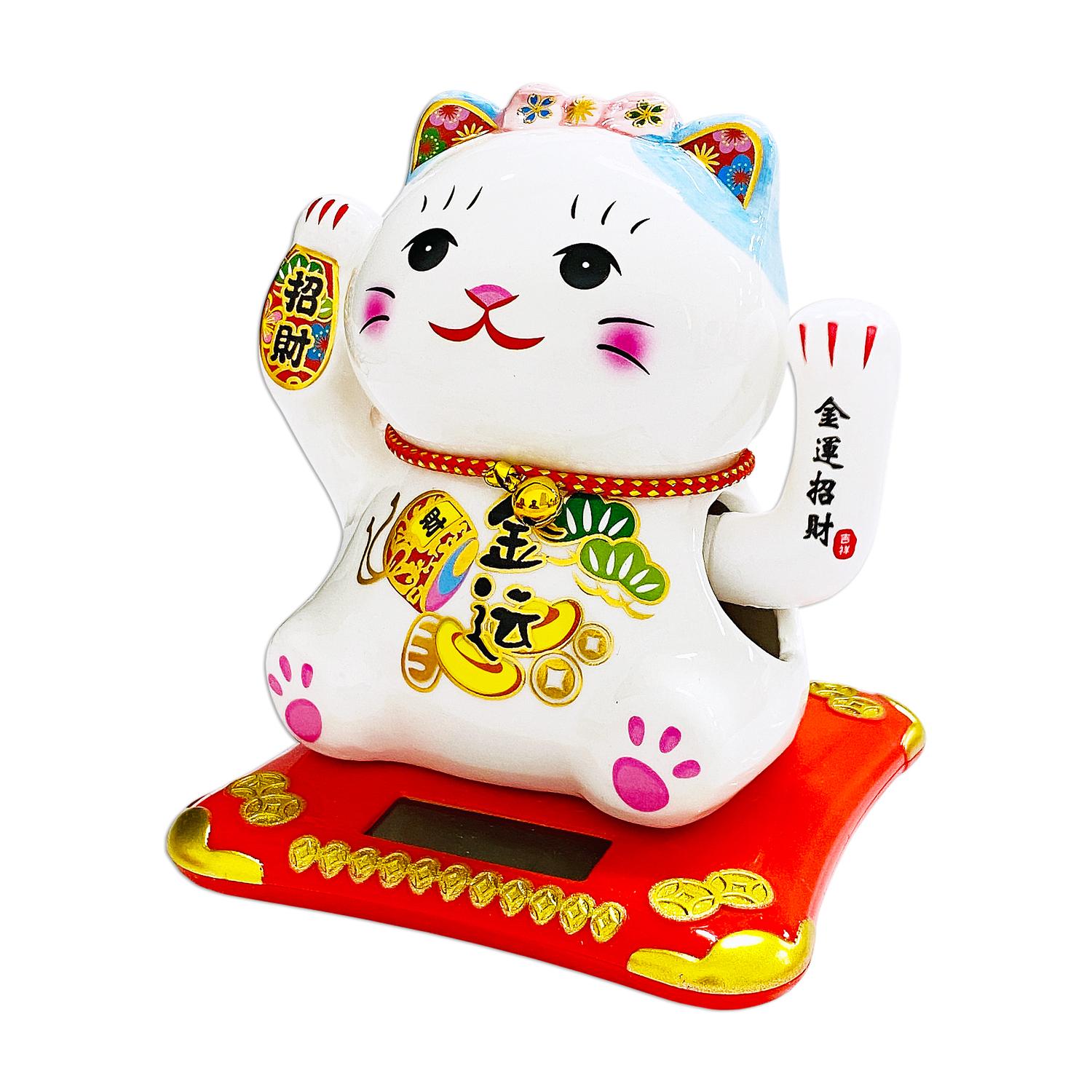 Tượng Mèo Thần Tài Vẩy Tay 12 cm - Trang Trí Tết - T87 - Tai Mèo Màu Xanh