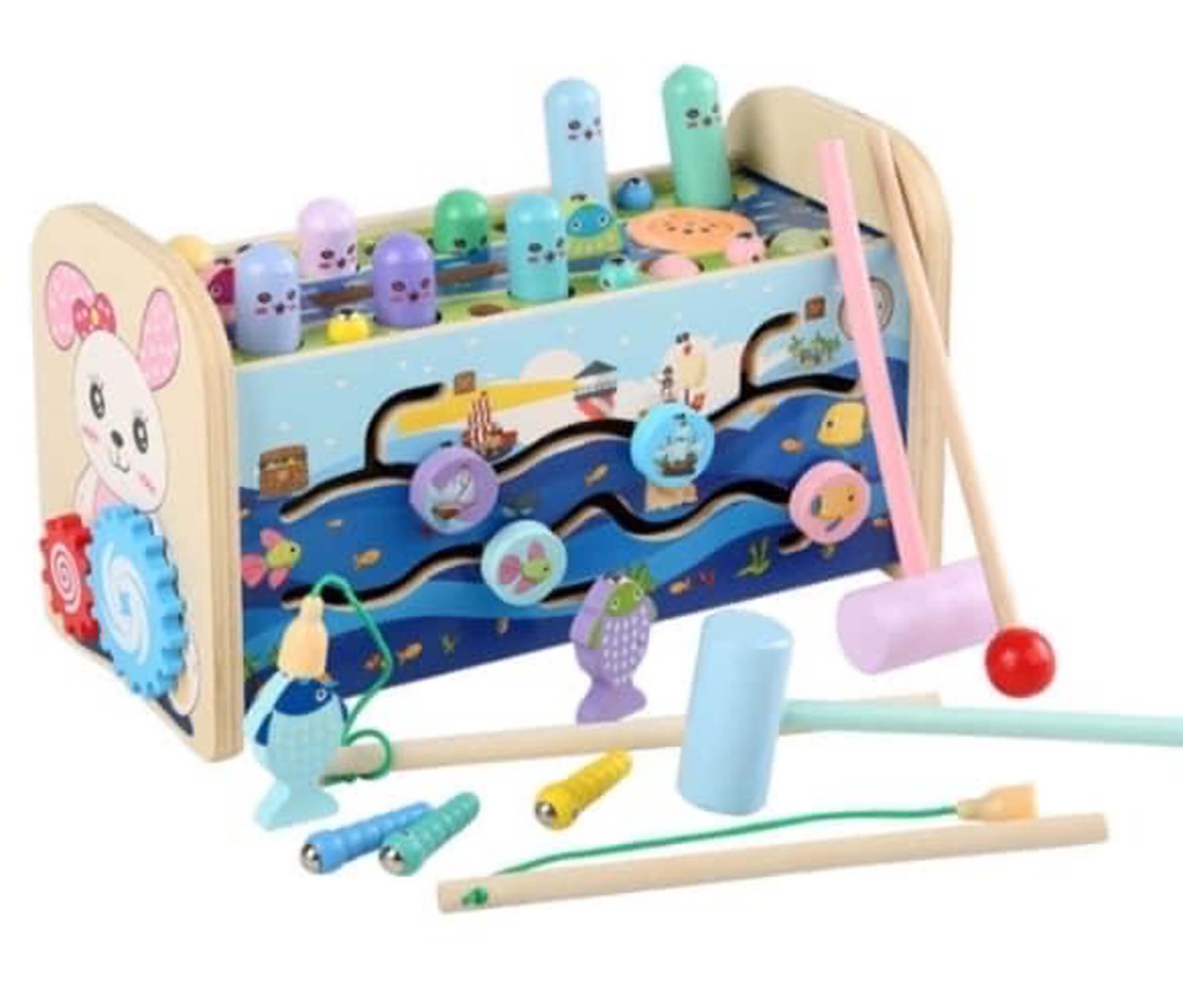 ĐỒ CHƠI GIÁO DỤC CHO BÉ BẰNG GỖ - Bộ đồ chơi đập chuột gỗ cho trẻ kiêm nhạc cụ đánh đàn, tìm đường zíc zắc 3 in 1, thiết kế đẹp, an toàn cho trẻ