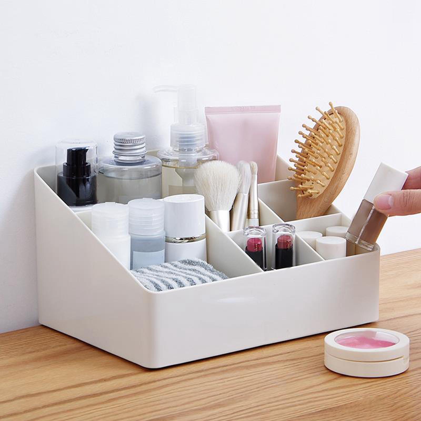 Cosmetic Storage Box Ladder Design Makeup Desk Organizer for Home Brushes White