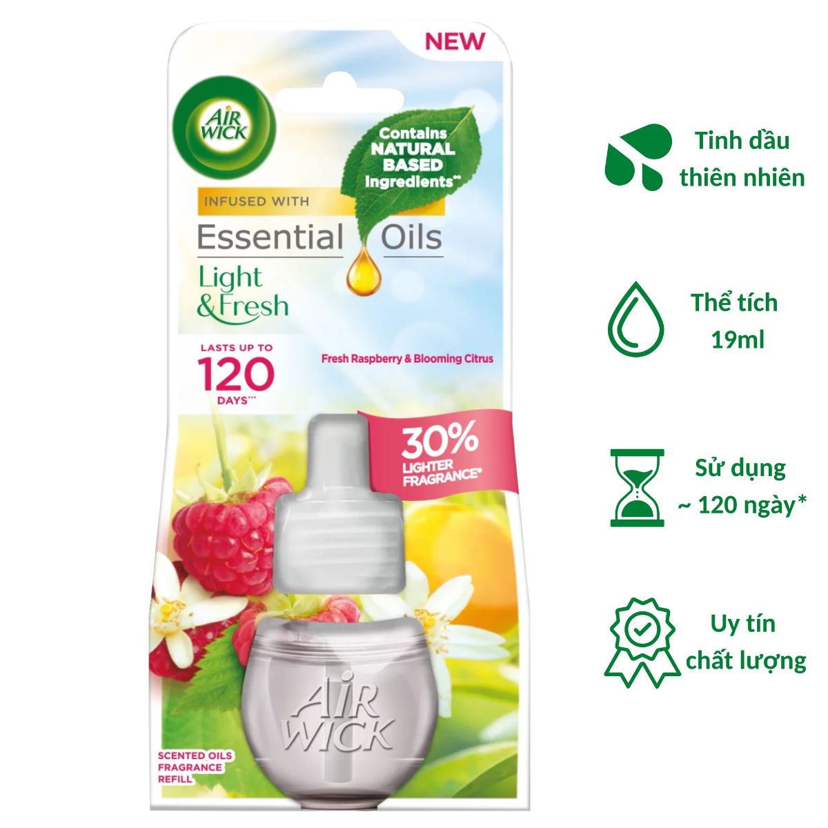 Chai tinh dầu cắm điện Air Wick Refill AWK3158 Fresh Raspberry & Blooming Citrus 19ml , sử dụng điện 220V