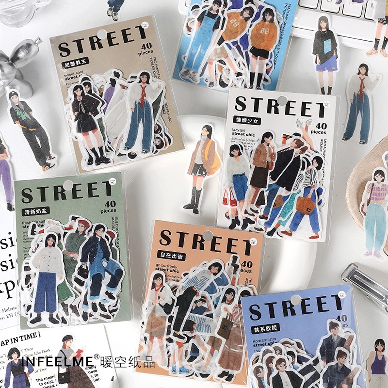 Gói 40 pcs stickers cô gái fashionista ins sành điệu dùng để dán trang trí