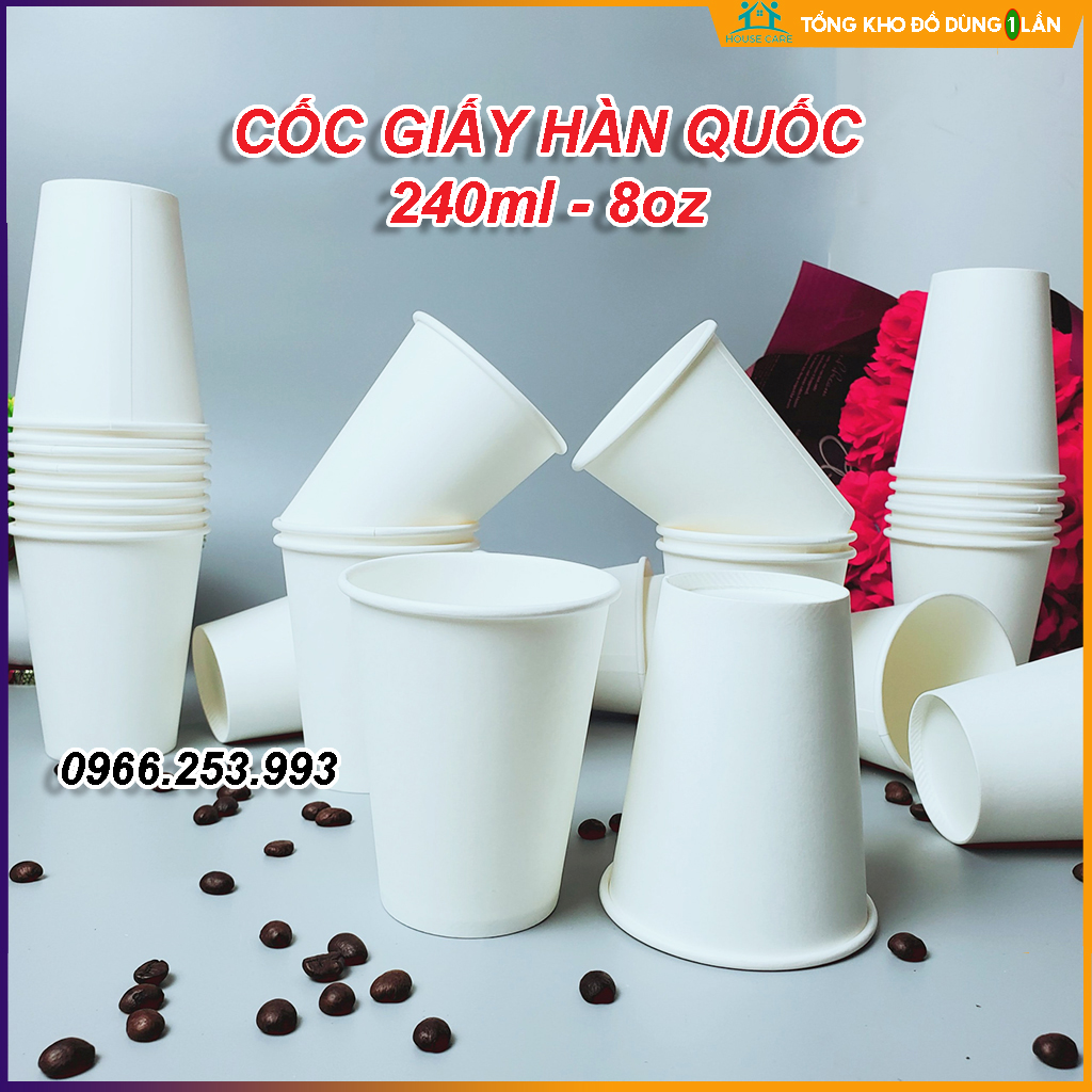 50 cốc giấy hàn quốc 240ml dùng 1 lần size 8OZ hàng cao cấp xuất khẩu Hàn Quốc