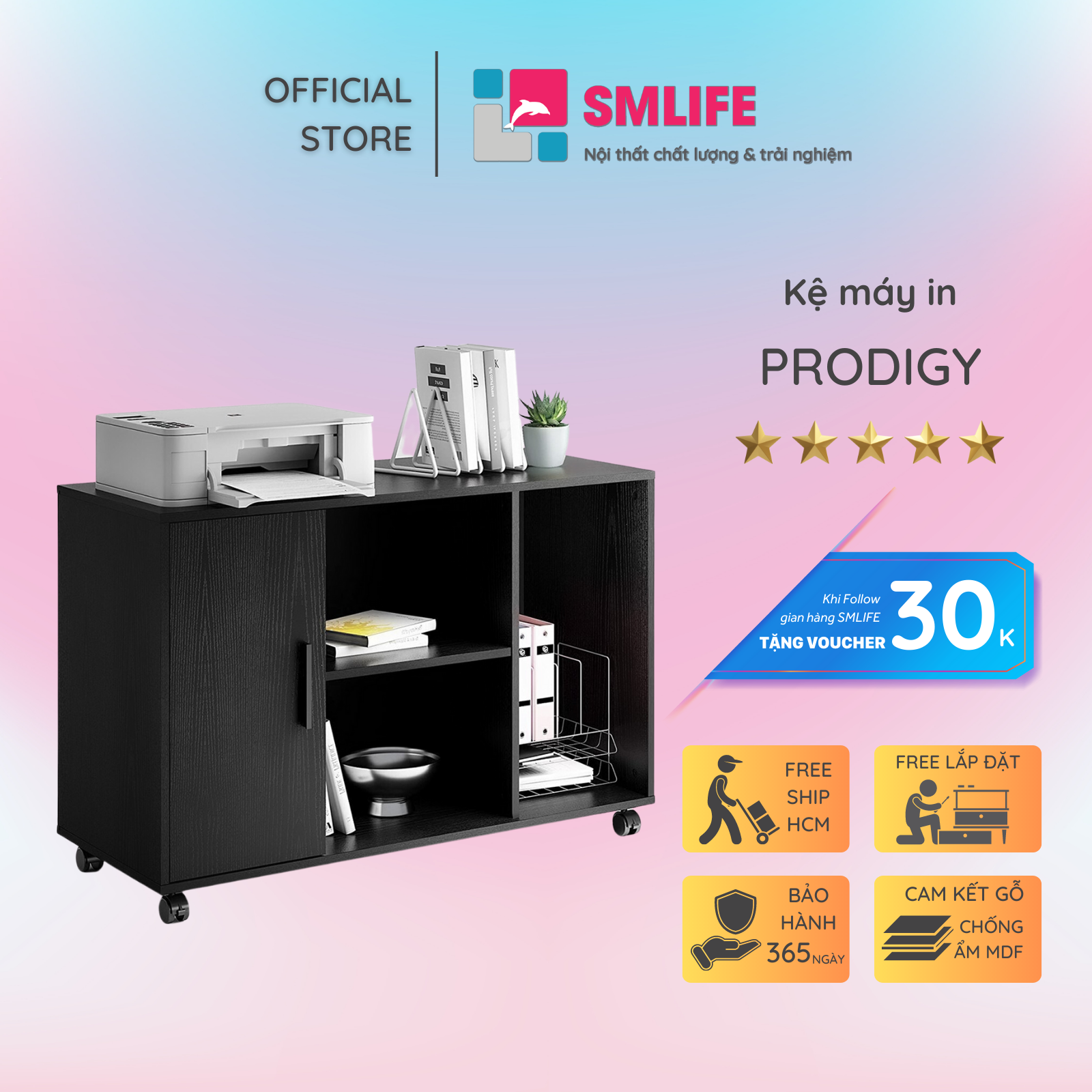 Kệ để máy in gỗ hiện đại SMLIFE Pochama  | Gỗ MDF dày 17mm chống ẩm | D100xR40xC71cm