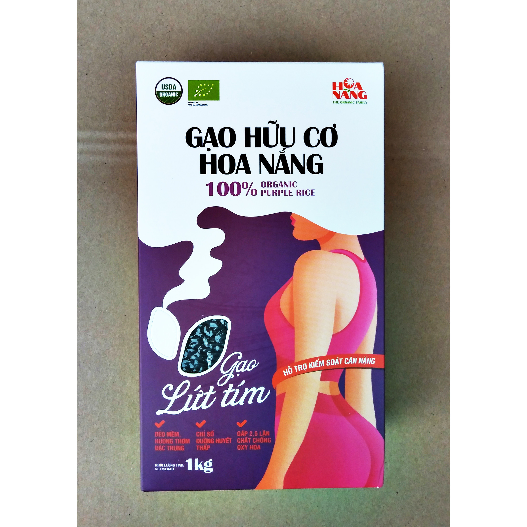 [ORGANIC] Gạo Lứt Tím Hữu Cơ Hộp 1Kg - Gạo Hữu Cơ Hoa Nắng - Cơm mềm dẻo, hương thơm đặc trưng- Hỗ trợ kiểm soát cân nặng, ổn định đường huyết