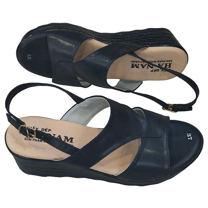 Giày Sandal Nữ Đế Xuồng HÀ NAM Da Bò Thật Cao Cấp 7cm DNU2060c