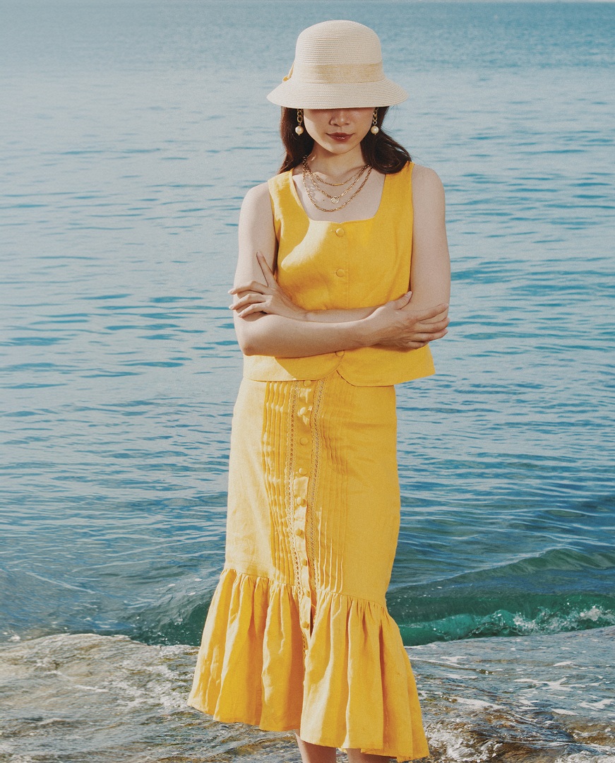 Váy Midi Godet Linen Tràng An SKI052 thời trang thiết kế Hity