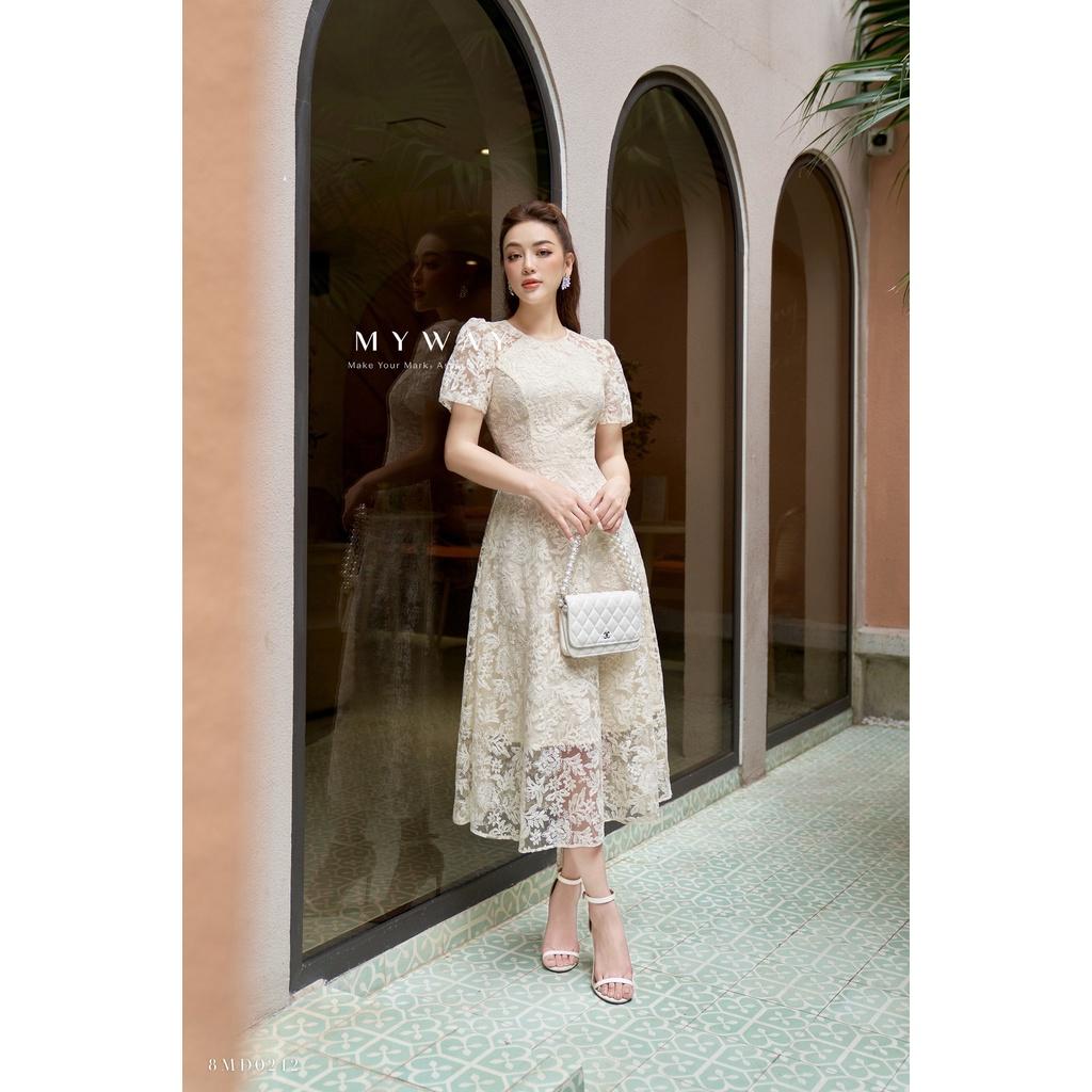 Đầm Ren Trắng Nữ MY WAY Dáng Xòe Tay Bồng Công Sở Dự Tiệc Sang Trọng 8MD0242