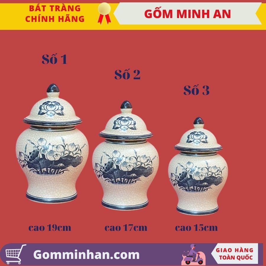 Chóe thờ, chóe cúng trên ban thờ men rạn vẽ hoa sen vẽ rồng gốm Minh An Bát Tràng