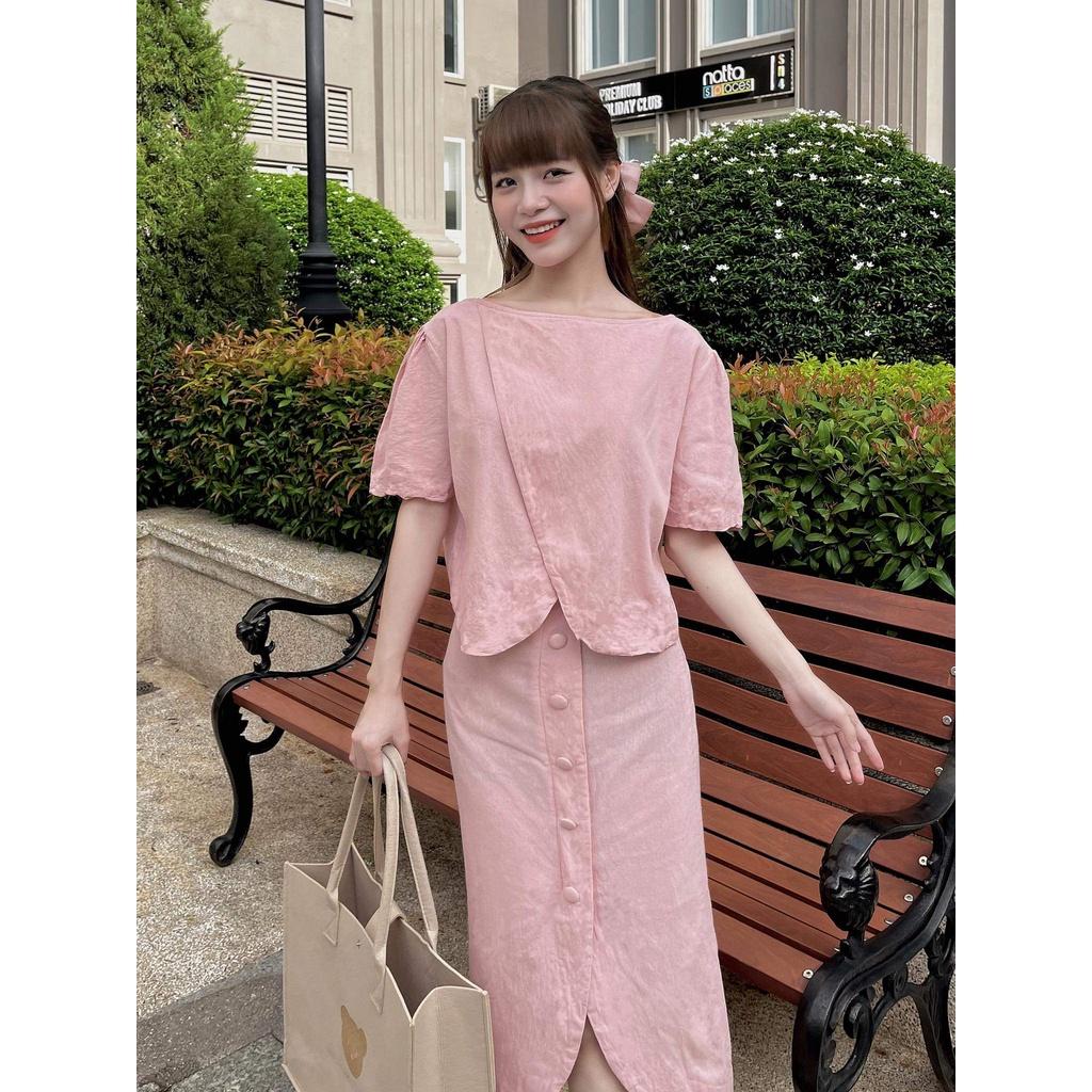 SET ÁO KÈM CHÂN VÁY NÚT BỌC CHẤT LIỆU LINEN