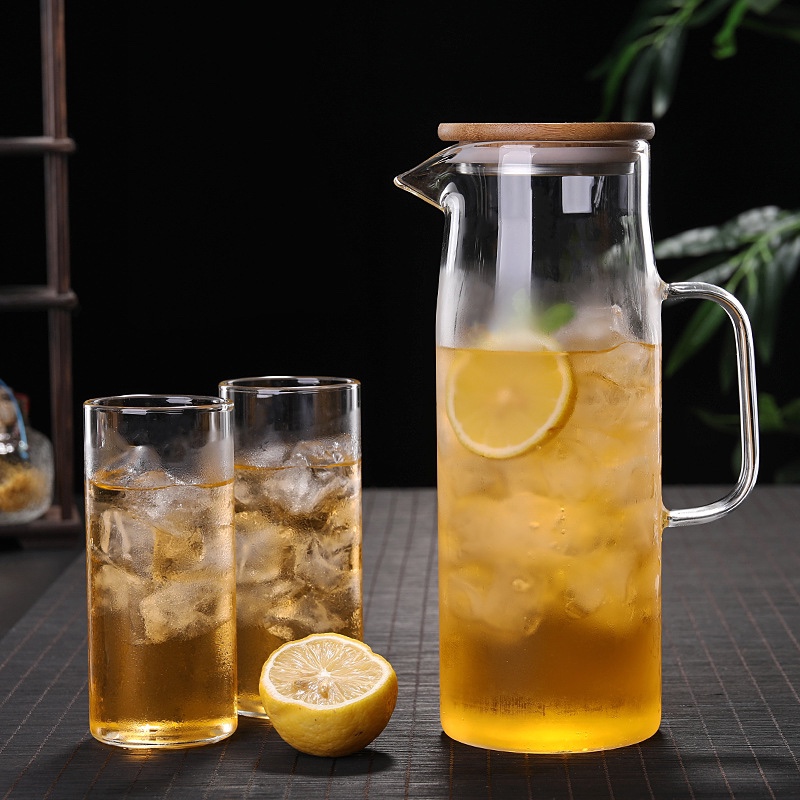 Bình Trà Thủy Tinh Nắp Gỗ Mặt INOX Thể Tích 1500ml