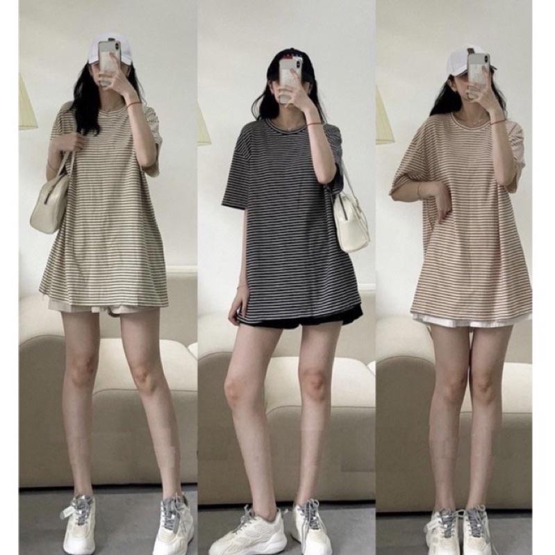 Set đồ nữ Áo thun mix quần short kaki giả váy kẻ ngang bánh bèo Ulzzang dành cho nữ PHULA