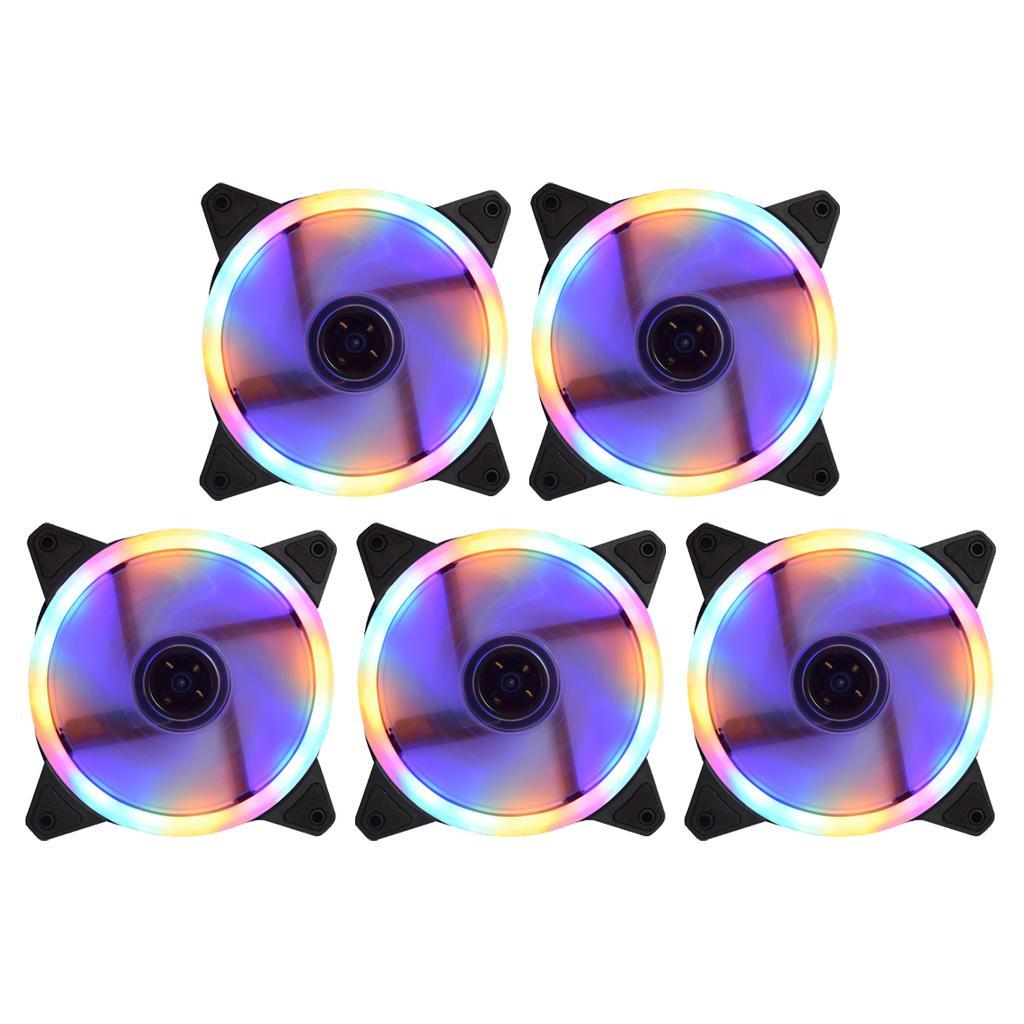 5-Piece LED Computer Case Cooling Fan 120mm 4-Pin 3-Pin 1100RPM 12V