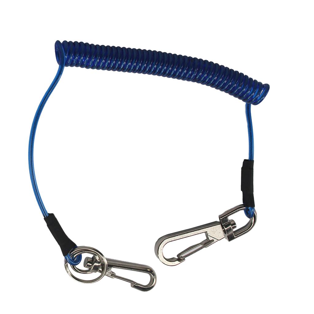 Retractable Coiled Fishing Lanyard Steel Wire Pier Rope Tether Blue