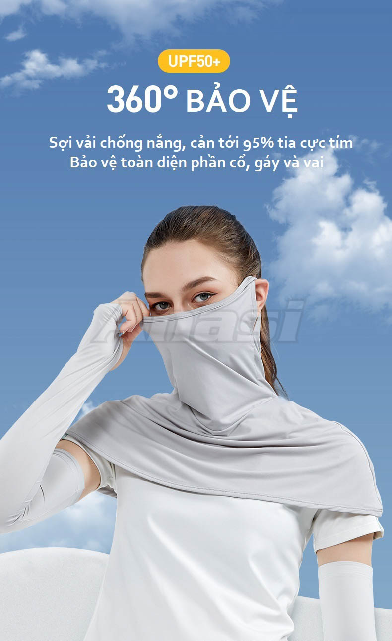 Khẩu trang vải chống nắng trùm kín vai cho nữ - Vải lụa băng cao cấp Anasi GJ634 - Chặn 95% tia UV có hại