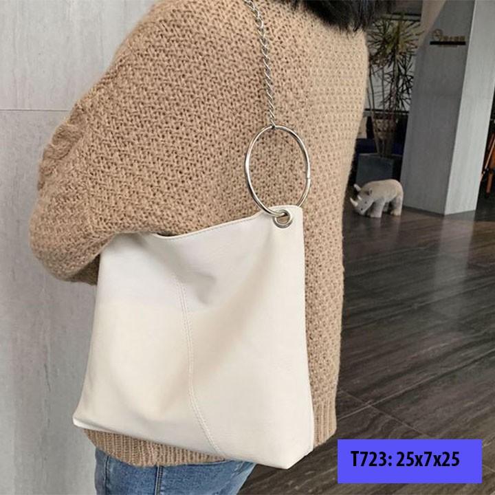 Túi tote da phối xích cá tính phong cách hàn quốc