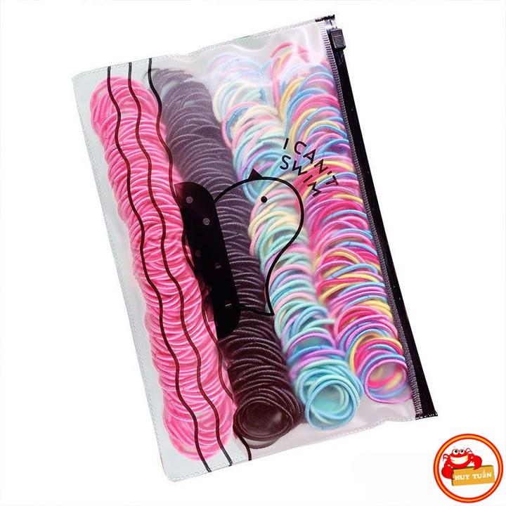 SET 500 chiếc chun buộc tóc nhiều màu kèm túi đựng khóa zip (500CT)