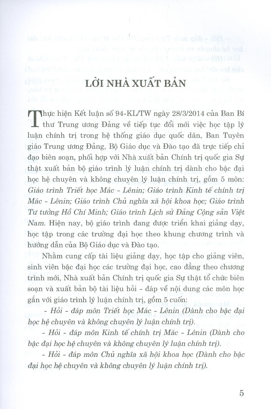 Hỏi - Đáp Môn Lịch Sử Đảng Cộng Sản Việt Nam (Dùng cho bậc đại học hệ chuyên và không chuyên lý luận chính trị) (Tài liệu theo bộ giáo trình mới nhất của Bộ Giáo dục và Đào Tạo)