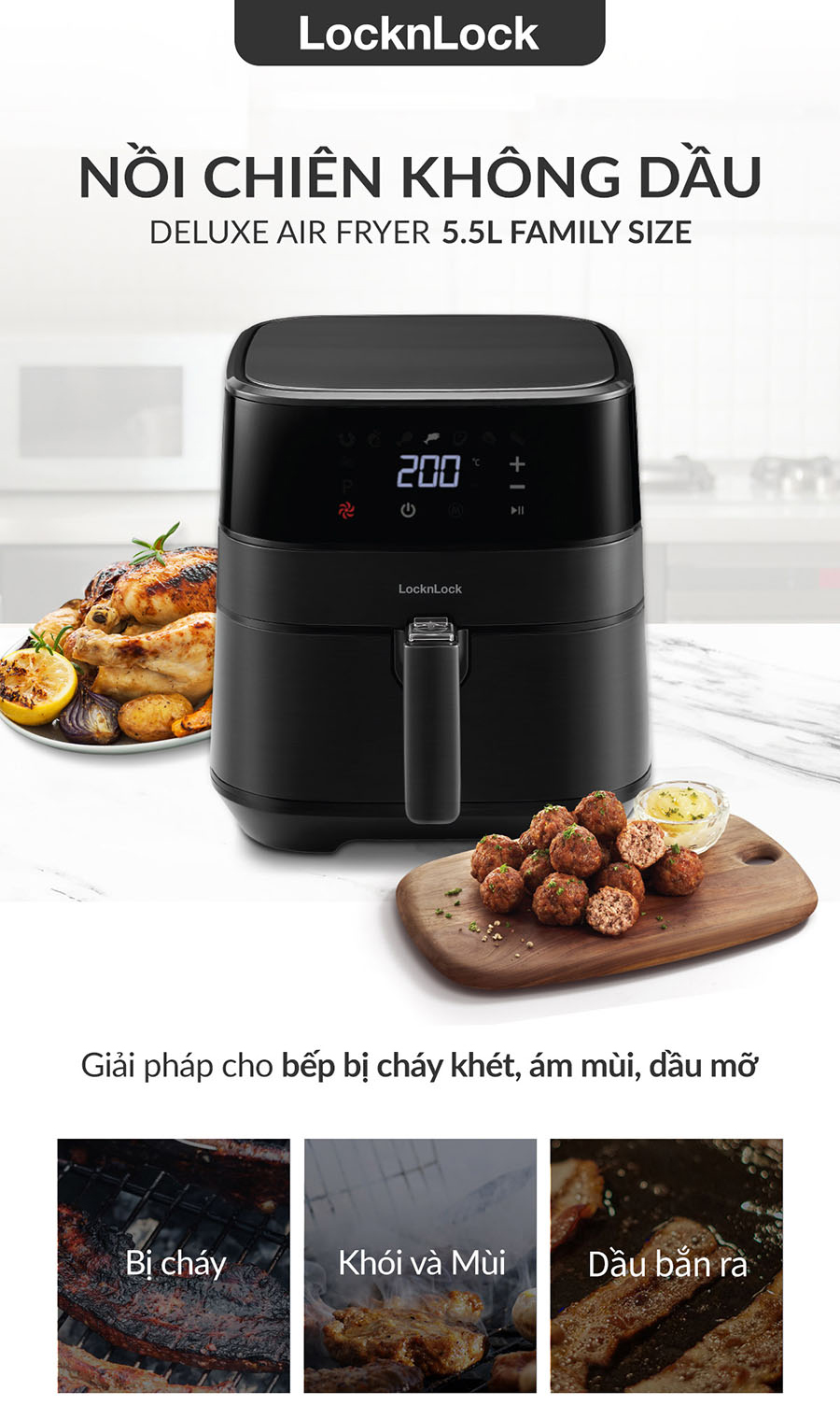 Nồi chiên không dầu LocknLock EJF284BLK - Hàng chính hãng