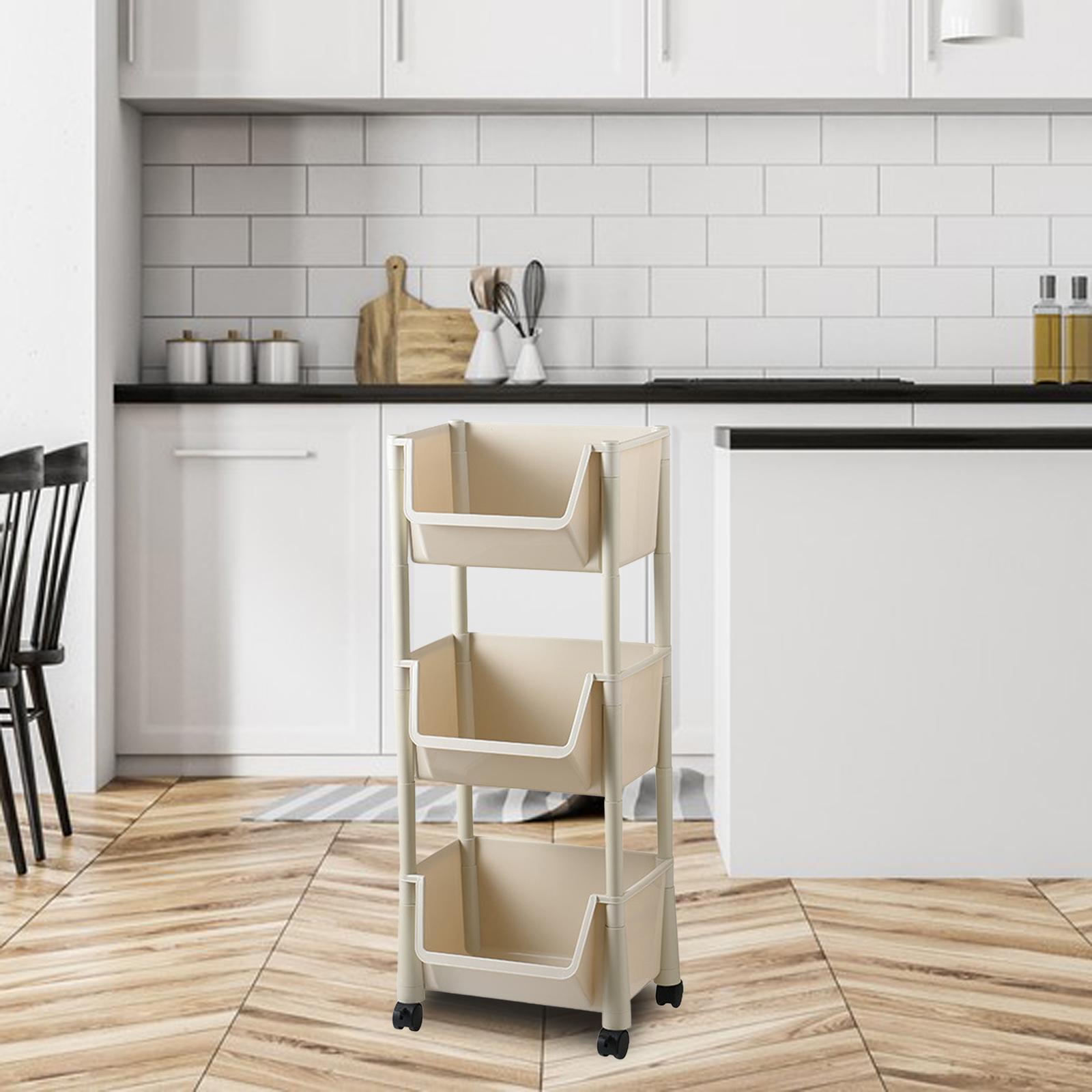 Kitchen Storage Shelf Basket with Lockable Wheels for Bedroom Bathroom