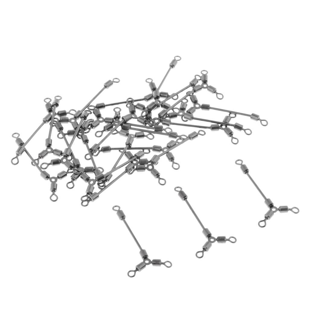 50pcs 3 Way Fishing Swivels Snaps Long Leg O-shape Rolling Swivels Fishing Tackle