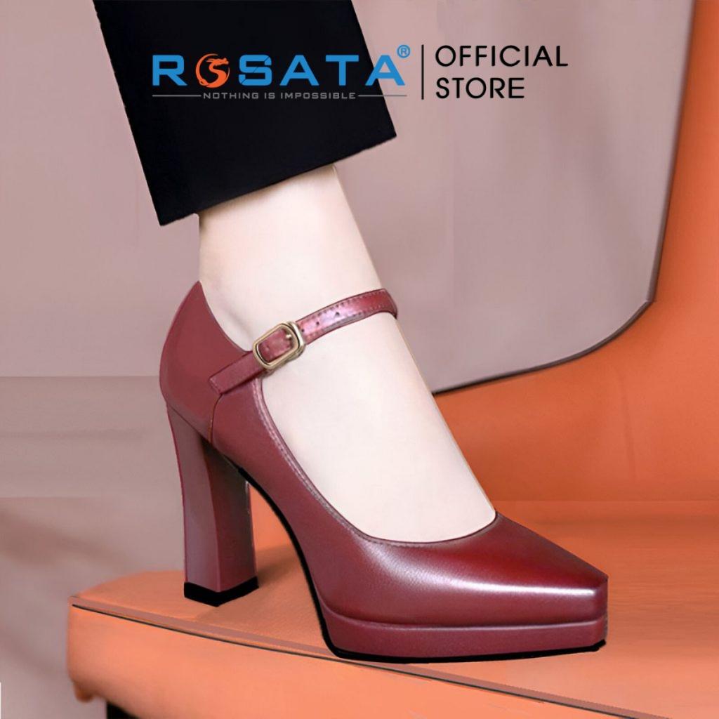 Giày cao gót ROSATA RO310 mũi nhọn quai hậu cài khóa dây mảnh êm chân gót cao 8cm xuất xứ Việt Nam