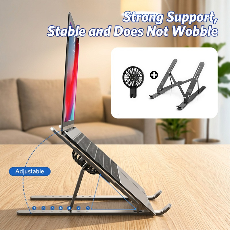 Bộ Giá Đỡ Laptop gấp gọn và quạt - Đế Kê Laptop Tản Nhiệt Có Thể Điều Chỉnh Độ Cao