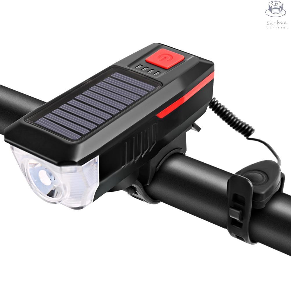 Đèn pha năng lượng mặt trời 5 chế độ sáng với cổng sạc USB chống nước có thể sạc lại cho xe đạp leo núi