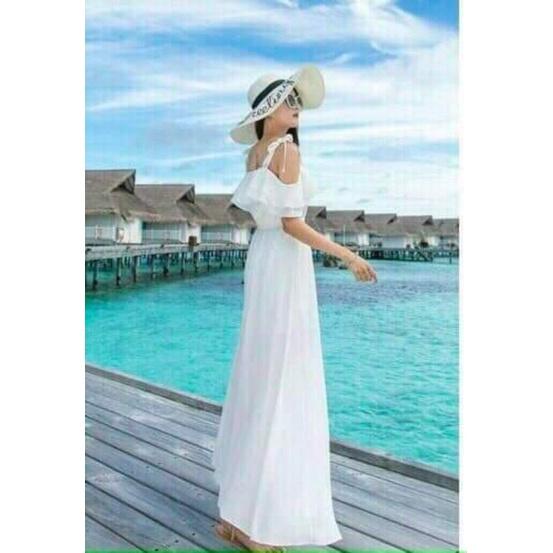 ĐẦM MAXI TRẮNG TRỄ VAI 2 DÂY