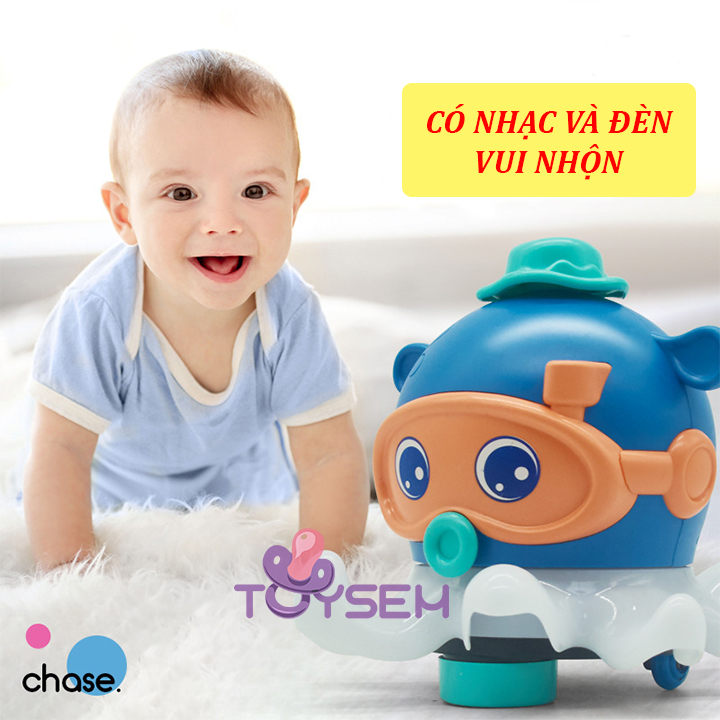 Đồ chơi bạch tuộc thổi bóng có đèn và nhạc xoay 360 độ vui nhộn - Đồ chơi trẻ em có âm thanh - Con mực biết bò - Quà tặng sinh nhật cho bé