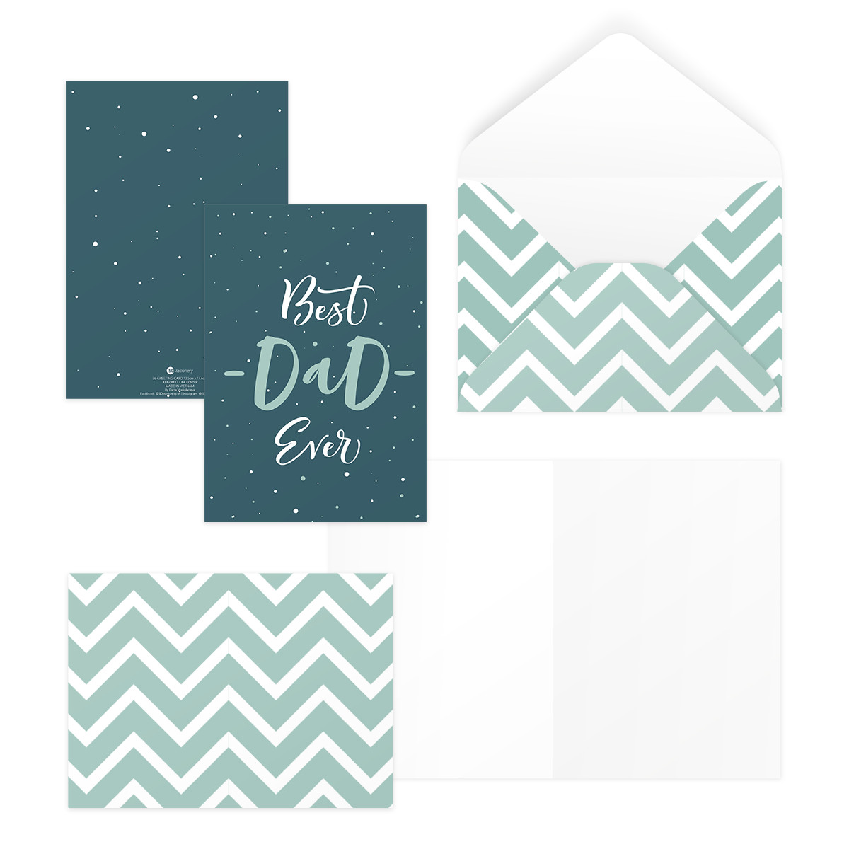 Bộ 4 thiệp 12,5x17,6 SDstationery TEAL LOVE FOR DAD pattern trái tim typography tặng bố ngày của cha father’s day,Vu Lan