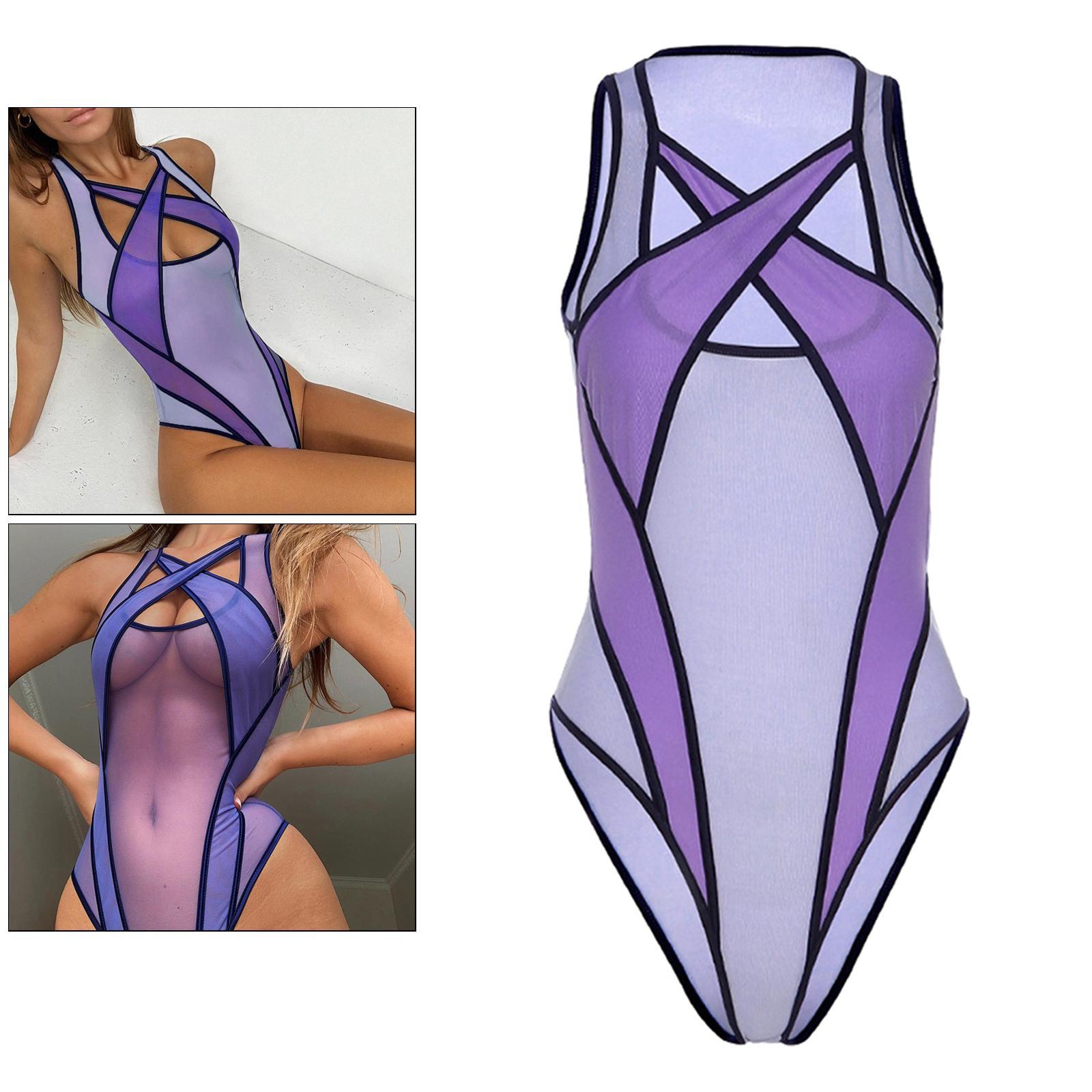 Bodysuit Club Party Female Mesh Swimsuit Cross    Bodysuit S