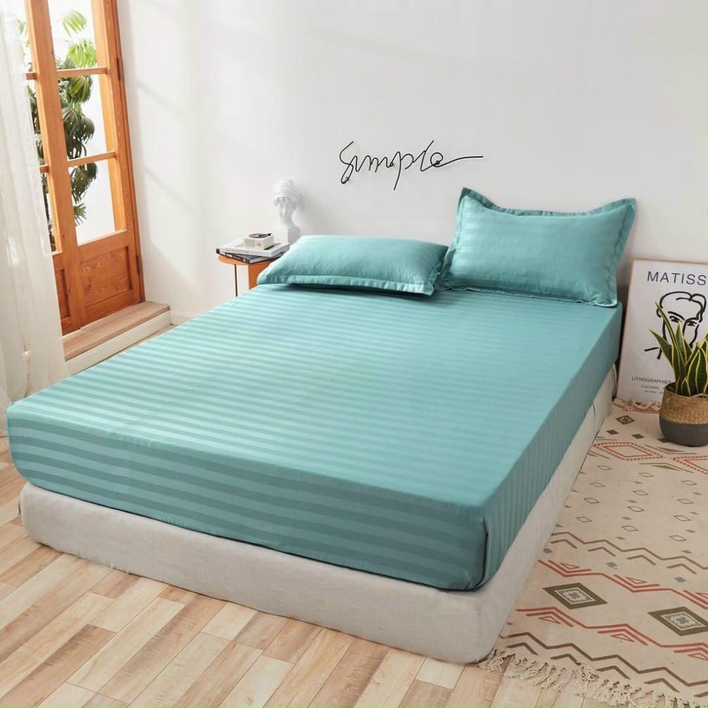 Bộ Ga Gối Cotton Lụa Sọc 3F Lụa Bóng - Thương hiệu LAN PHAM BEDDING - Màu Xanh Ngọc