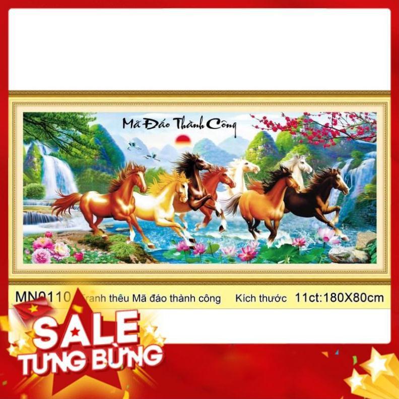 Tranh thêu chữ thập ngựa mã đáo thành công KT 180x80cm