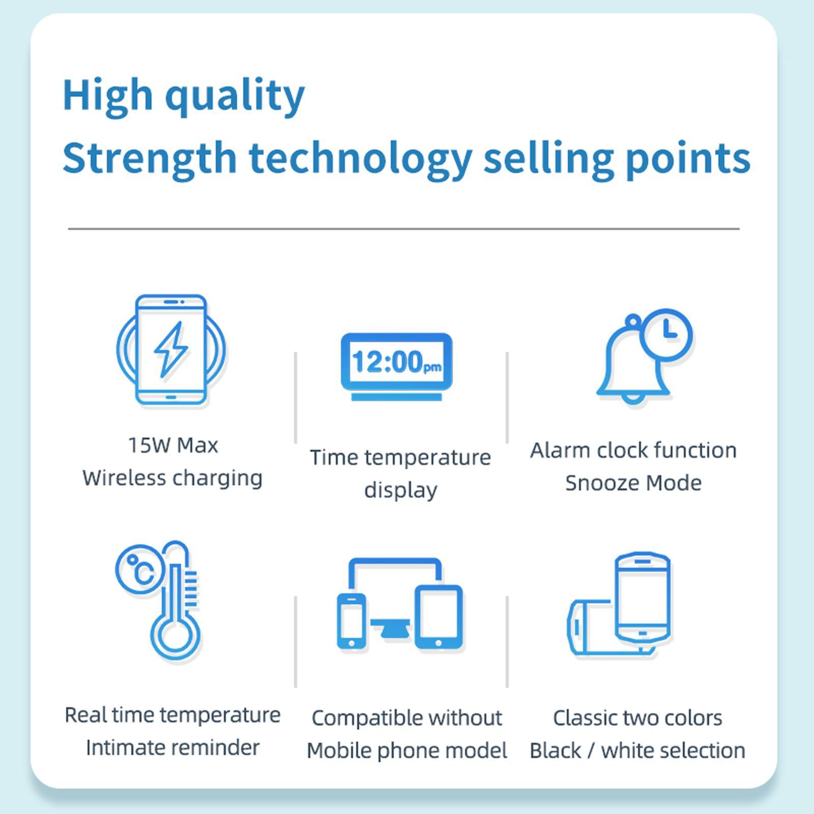 15W   Clock Charging Stand Black