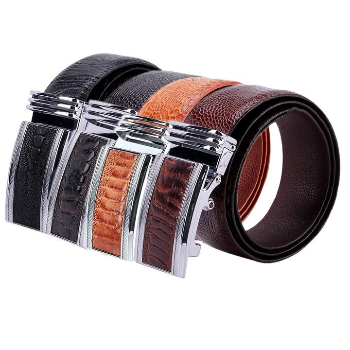 Thắt lưng nam da đà điểu Huy Hoàng 4P màu đen, nâu đất, vàng bò, nâu đỏ HC4417-18-19-20